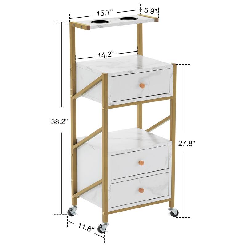 Marbled Board Trolley with Wheels Rolling Cart for Storage 2042 - 15.7*38.2*11.8