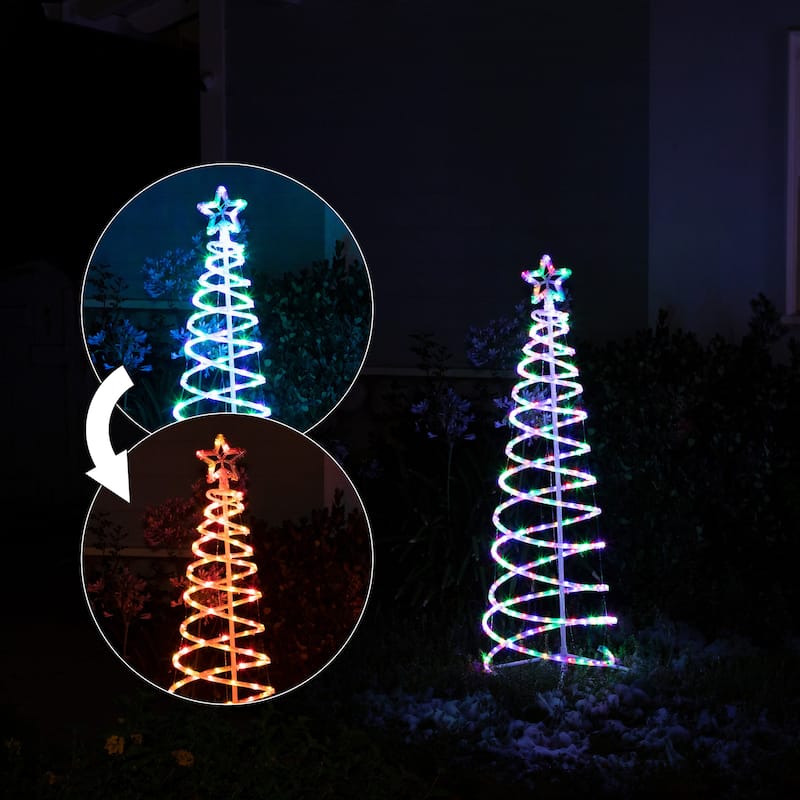 Alpine Corporation Indoor/Outdoor Artificial Spiral Christmas Tree with Multi-Color LED Lights - White - Small