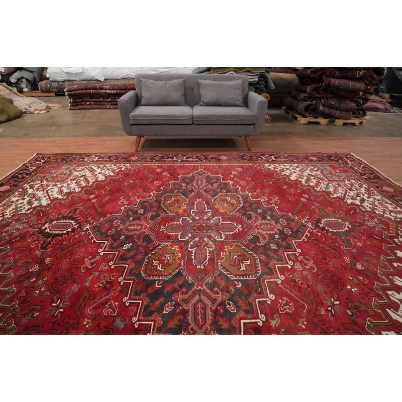 Hand Knotted Oriental 100% Wool Carpet Traditional Medallion Red Heriz Area Rug - 12' 7'' X 10' 1''