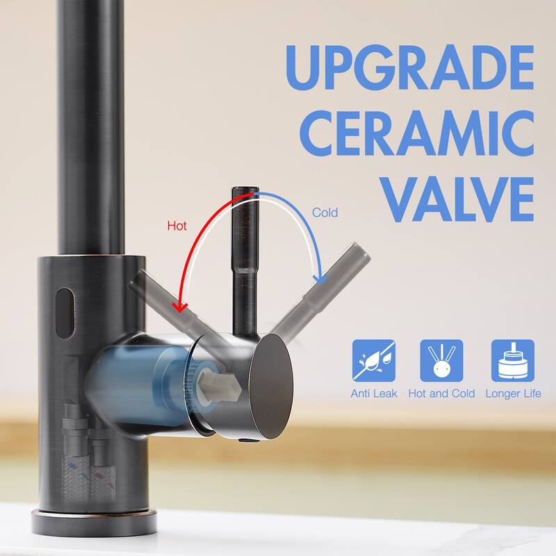 Single Handle 14.5 in. Pull Out Sprayer Touchless Kitchen Faucet with 360° Swivel Spout 1-Hole Basin Sink Tap