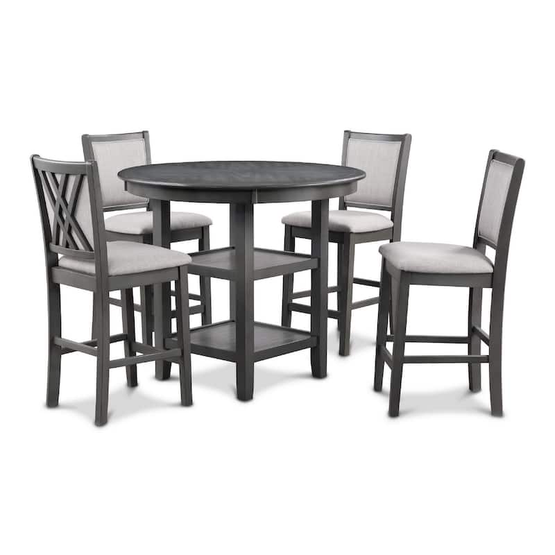 Isla 5 Piece Counter Height Table Set, 4 Crossback Chairs, Gray Polyester