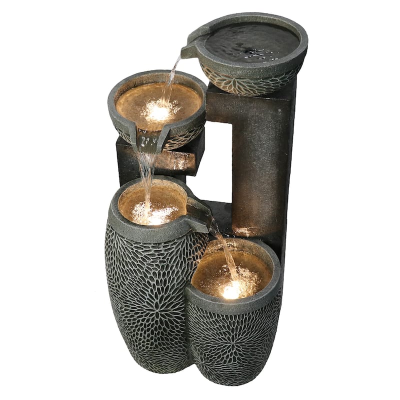 33.5" LED Lighted Cascading Four-Tier Outdoor Garden Water Fountain