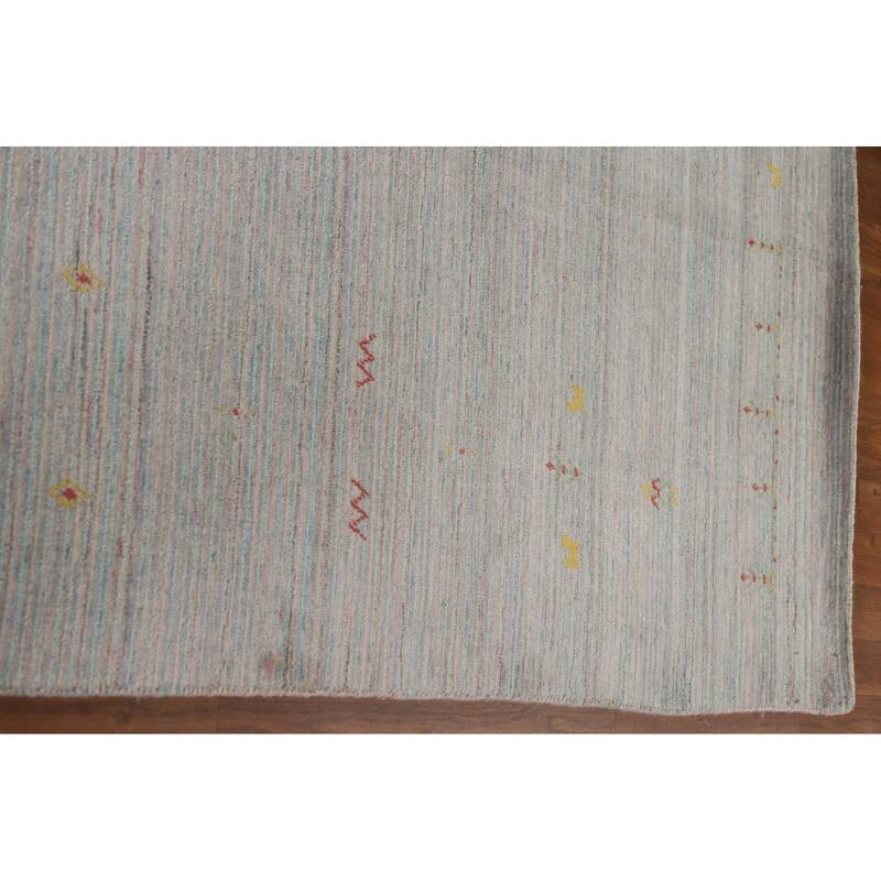 Beige Tribal Gabbeh Area Rug Hand-Knotted Wool Carpet - 8'9"x 11'8"