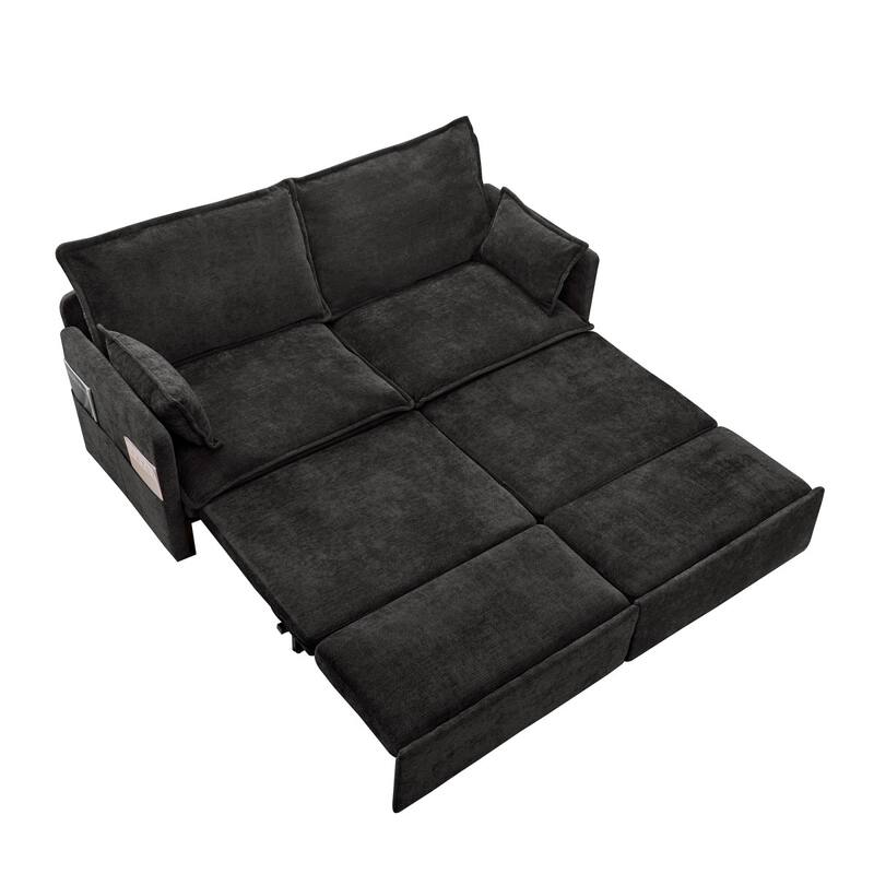 73.6" Corduroy Convertible 3-in-1 Sofa Bed with Charging Ports