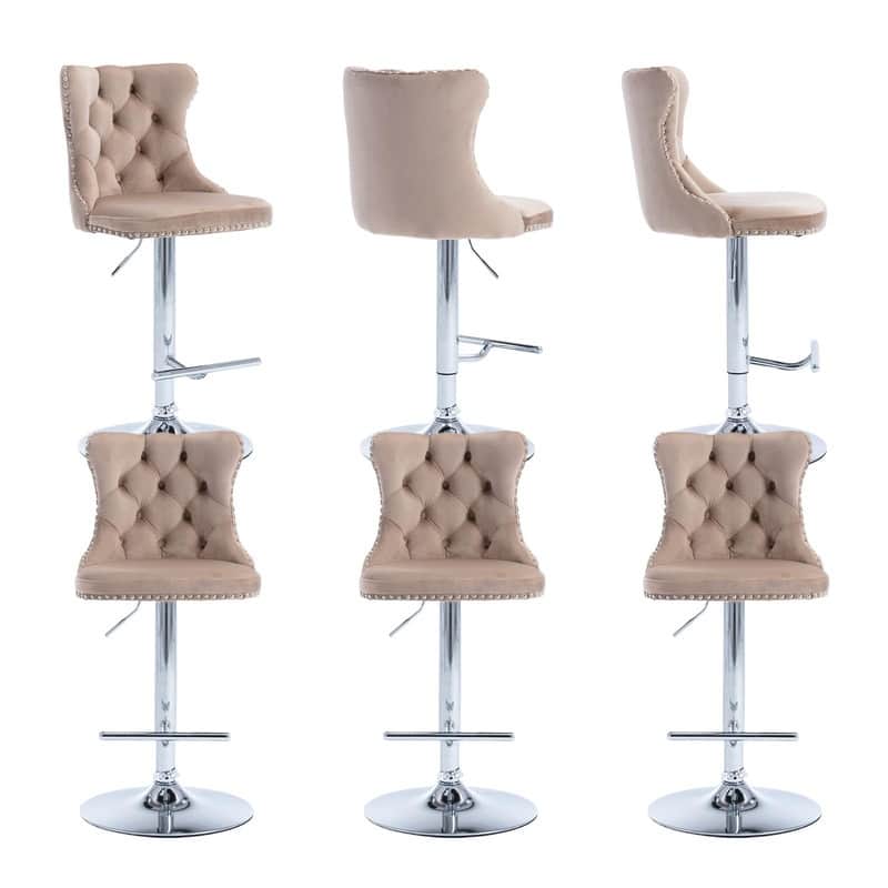 Velvet Upholstered Nailheads Tufted Swivel Bar Stools (Set of 6)
