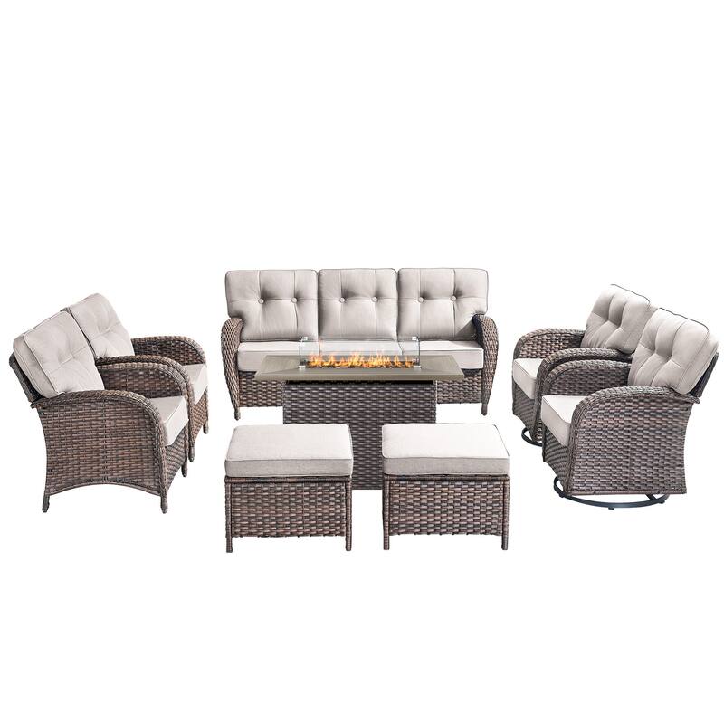 8-Piece Outdoor Sofa Chair with 41" Fire Table