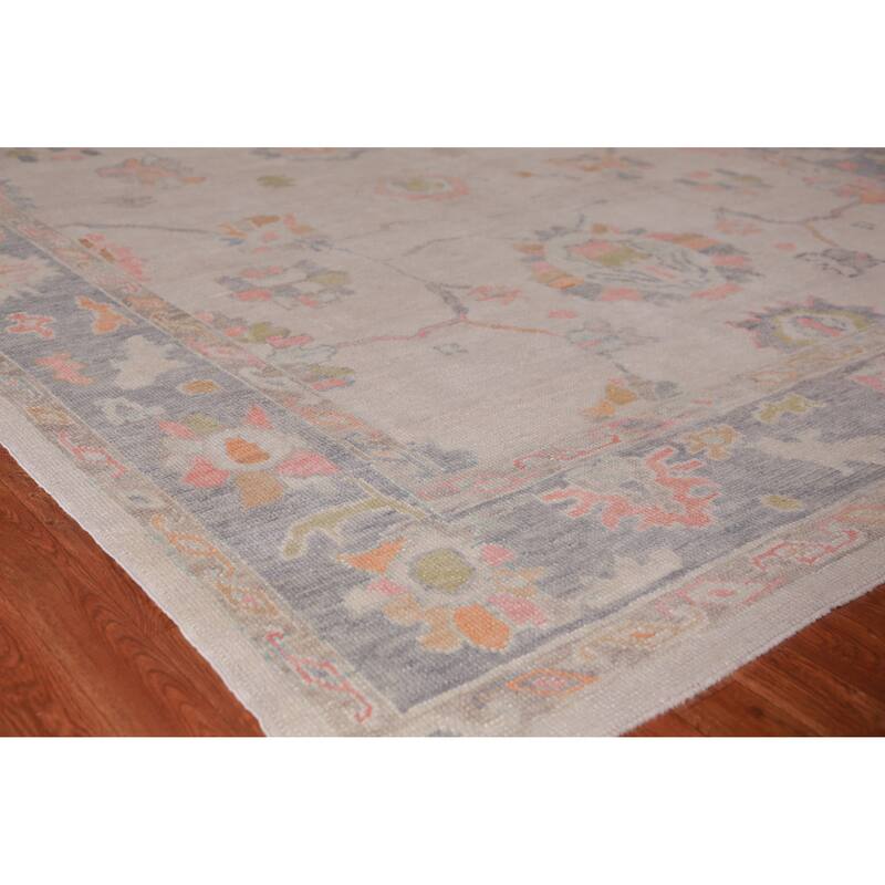 Hand Knotted Oriental 100% Wool Carpet Transitional All-Over Beige & Ivories Oushak Area Rug - 10' 1'' X 7' 10''