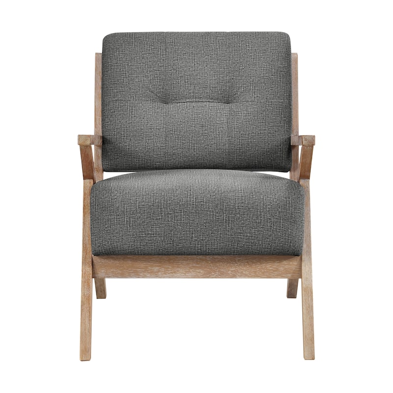 Modern Tufted Back Accent Chair, Dark Gray Fabric Upholstery, Antique Finish