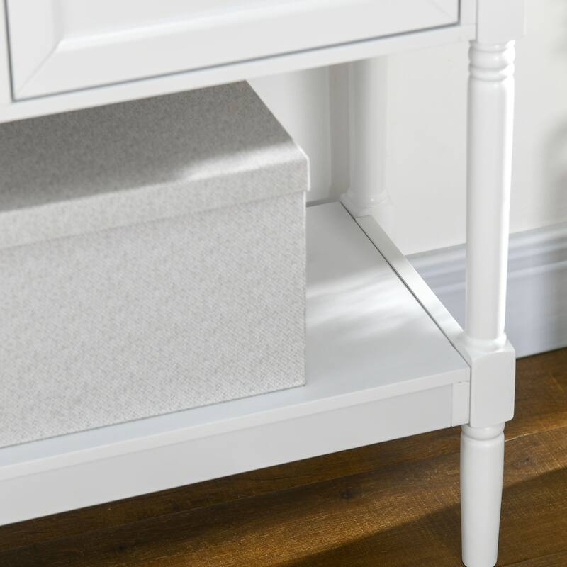 White MDF and Pine Retro Console Table with Storage, Handles and Anti-Tip - 45.25" W x 11.75" D x 32.25" H