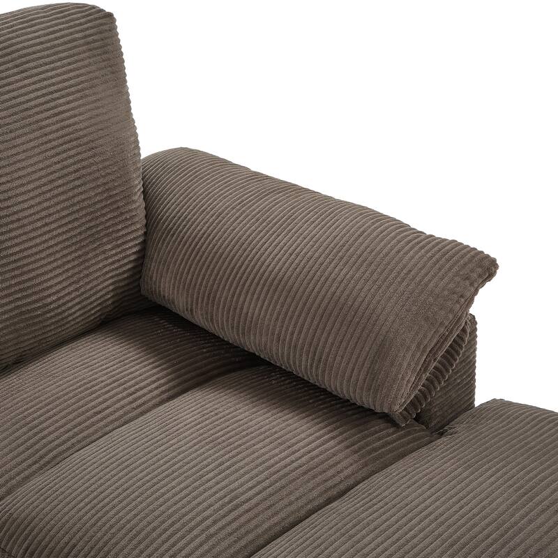 Roomfitters U-Shaped Sectional Sofa 116.9" Corduroy Upholstered Couch with Storage Ottomans, Cup Holders and USB Ports