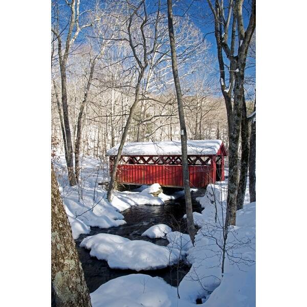 Shop Red Covered Bridge In Snow Lantern Press Photography Art