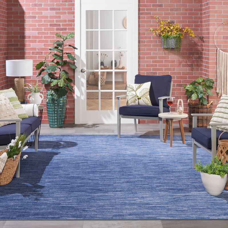 Nourison Essentials Solid Contemporary Indoor/Outdoor Area Rug - 10' x 14' - Navy Blue