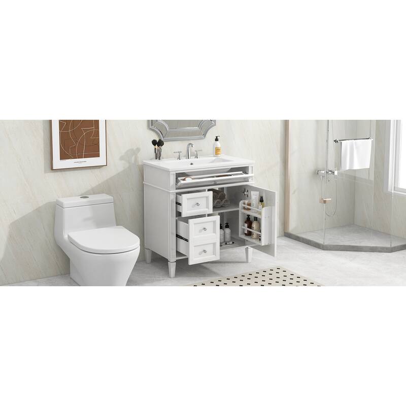 GDFStudio - Halmore Modern Freestanding Bathroom Vanity with Resin Sink, 2 Storage Drawers and a Tip-Out Drawer - 30'W