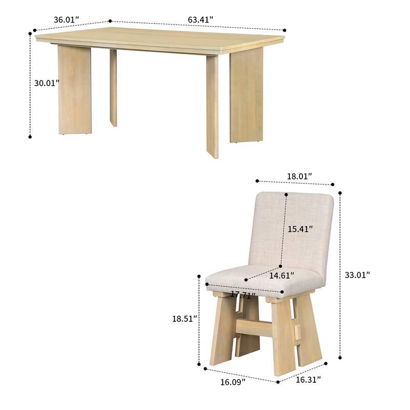 Modern luxury style dining table and chairs set of seven with upholstered dining chairs and wooden dining table