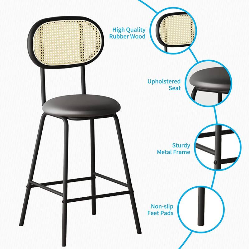 Mixoy Counter Stool,24" Leather Bar Stool Rattan Back Dining Chair,Counter Height Bar Stool for Pub Coffee/Home/Kitchen