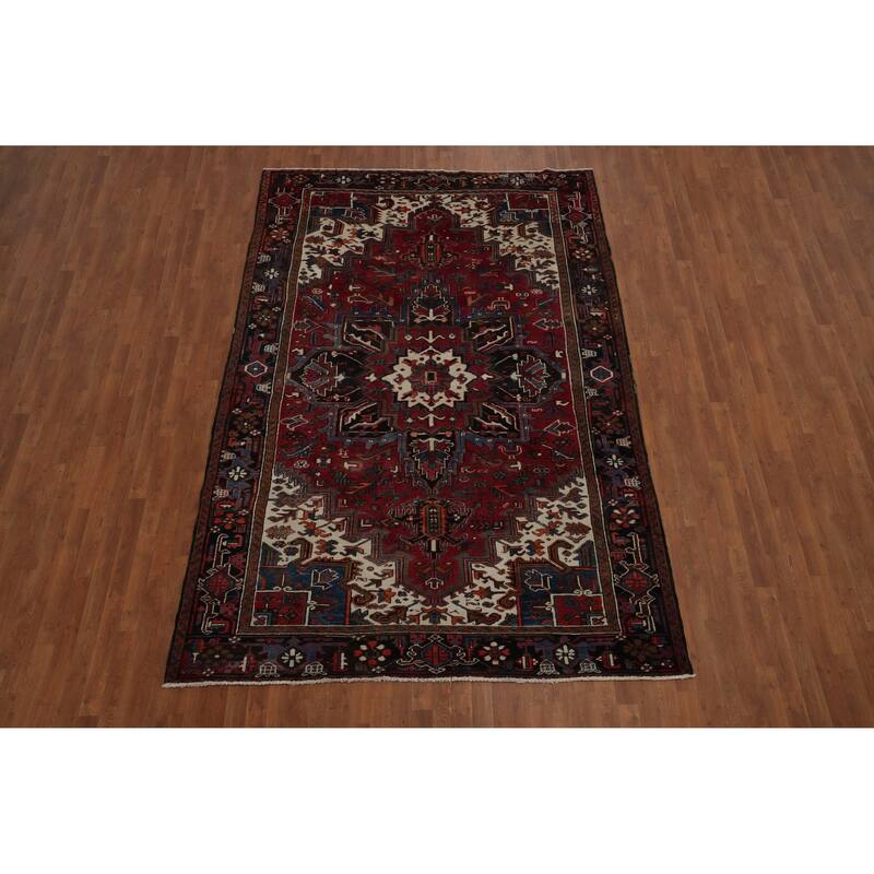 Hand Knotted Oriental 100% Wool Carpet Traditional Medallion Red Heriz Area Rug - 10' 6'' X 6' 11''