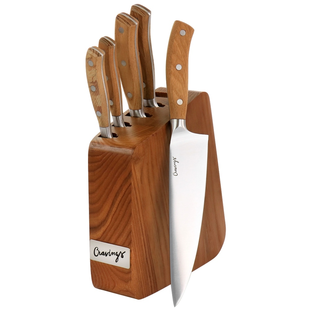Glad Stainless Steel Knife Set with Magnetic Block | Natural Acacia Wood  Stand with Built-In Magnet | Professional Chef Knives With Nonslip Handles  