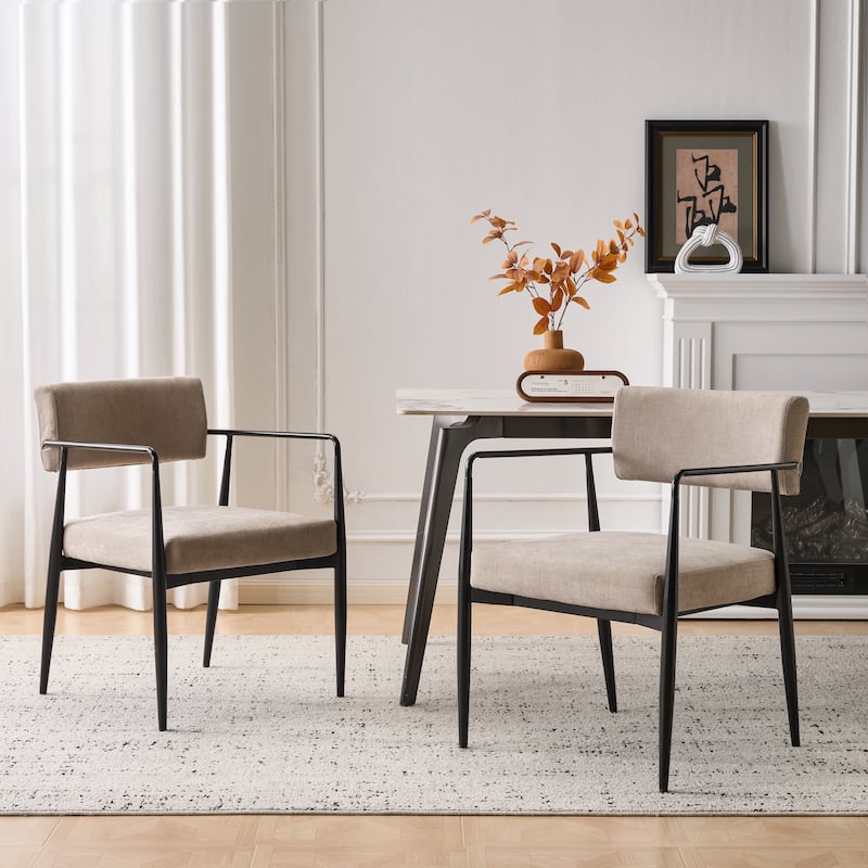 Christopher Knight Home - Alice Metal Dining Arm Chair Set of 2 - Black+Light Camel