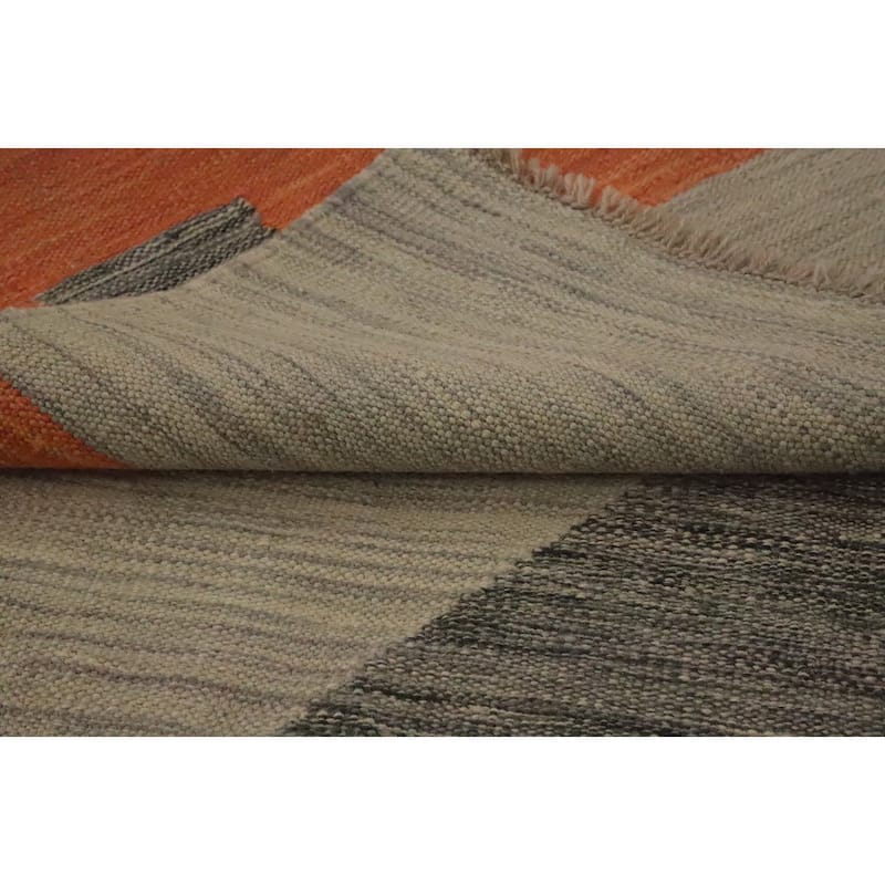 Hand Woven Oriental 100% Wool Carpet Southwestern Modern Greys & Charcoal Kilim Runner Rug - 9' 8'' X 2' 6''