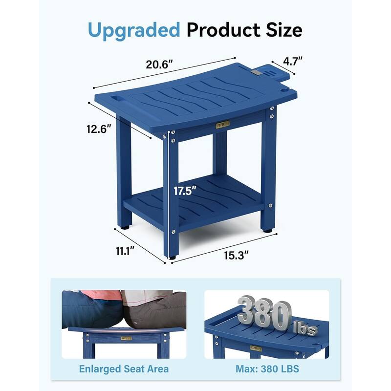 HIPS Shower Bench, 2 Tier Bathroom Chair Seat with Non-Slip Feet