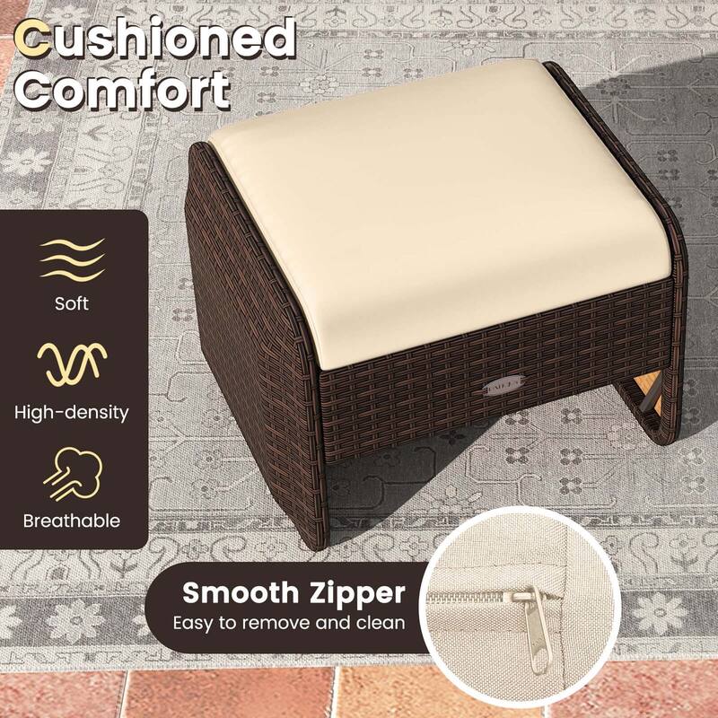 Patiojoy 2 Pieces Outdoor Patio PE Wicker Ottomans with Removable - See Details