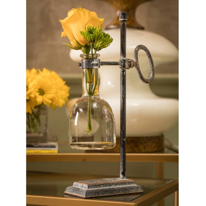 Carbon Loft Abiram Glass Flask Vase with Oval Ring Support Metal Stand Table Top Accessory