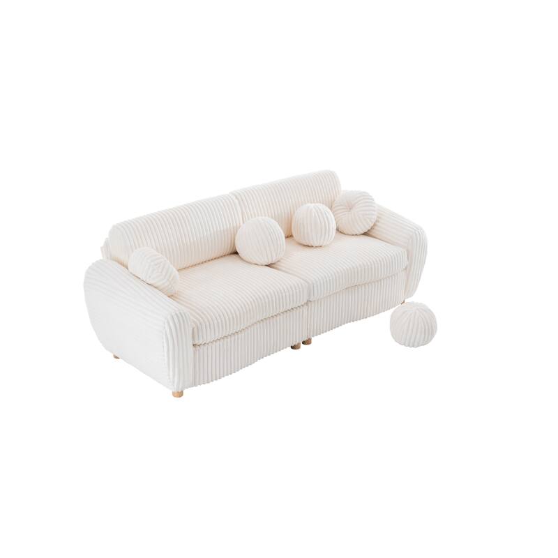 Modern Corduroy 2-Seater Sofa Corner sofa with Solid Wood Frame, for Living Room and Apartment, White