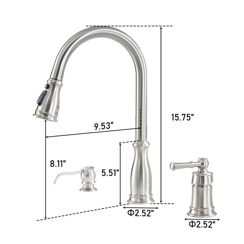 Clihome 3 Function Widespread Single Handle Kitchen Faucet