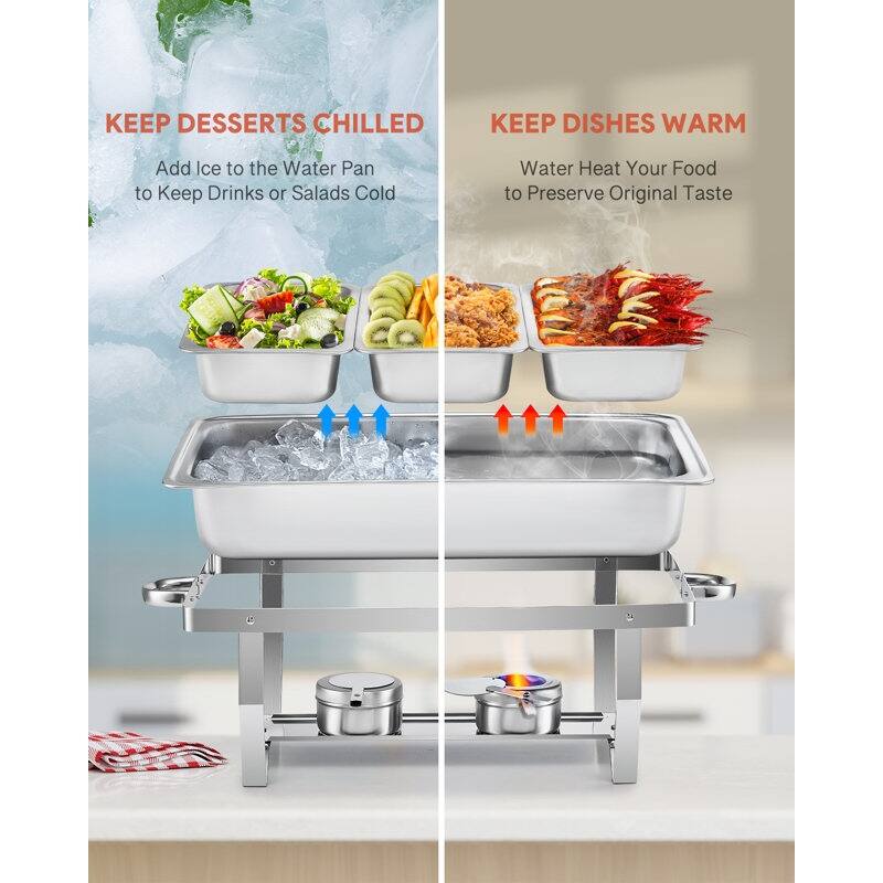 8QT 3-Pan Stainless Steel Rectangle Chafing Dish - 2 Piece