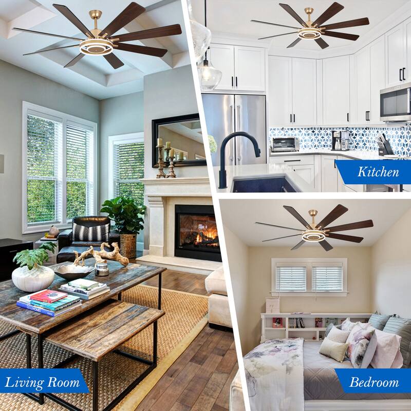 CurveCurio 72" Large Ceiling Fan w/ LED Lights, Wood Blades Ceiling Fan Quiet DC Motor w Remote for Lagre Rooms