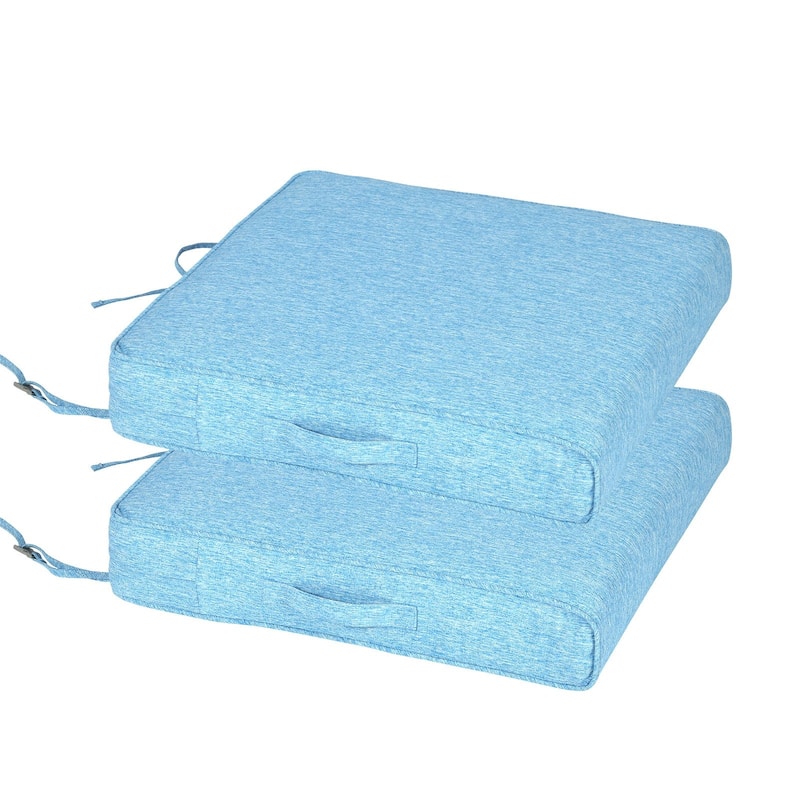 Aoodor Patio Chair Cushions Set of 2, Water Resistant Outdoor Seat Cushions with Handle and Ties, Square Corner Cushions - 21"x21" - Lake Blue
