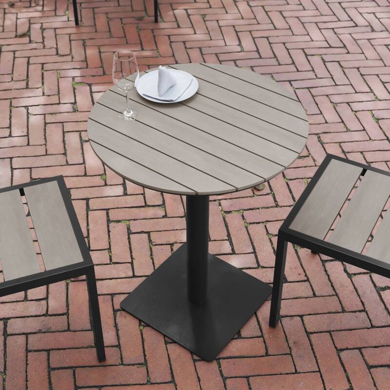 Commercial 24 Inch Round Faux Teak Outdoor Patio Dining Table