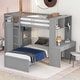 preview thumbnail 1 of 43, Twin Over Twin Size Bunk Bed Wooden Loft Bed with Wardrobe, Desk, Shelves, Safety Guardrail and Ladder Grey - Twin