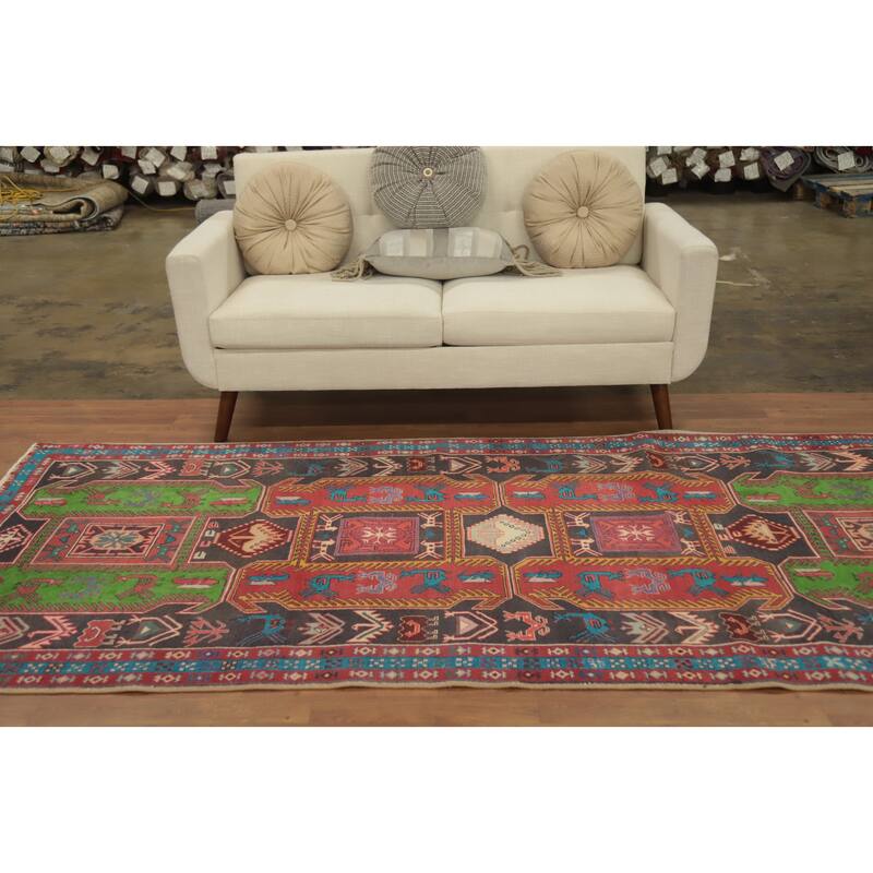 Hand Knotted Oriental 100% Wool Carpet Traditional Tribal Greys & Charcoal Ardebil Runner Rug - 9' 8'' X 4' 4''