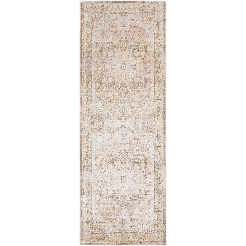 Livabliss Traditional Lillian Medallion Washable Area Rug - 2'7" x 7'3" - Dark Brown - Runner