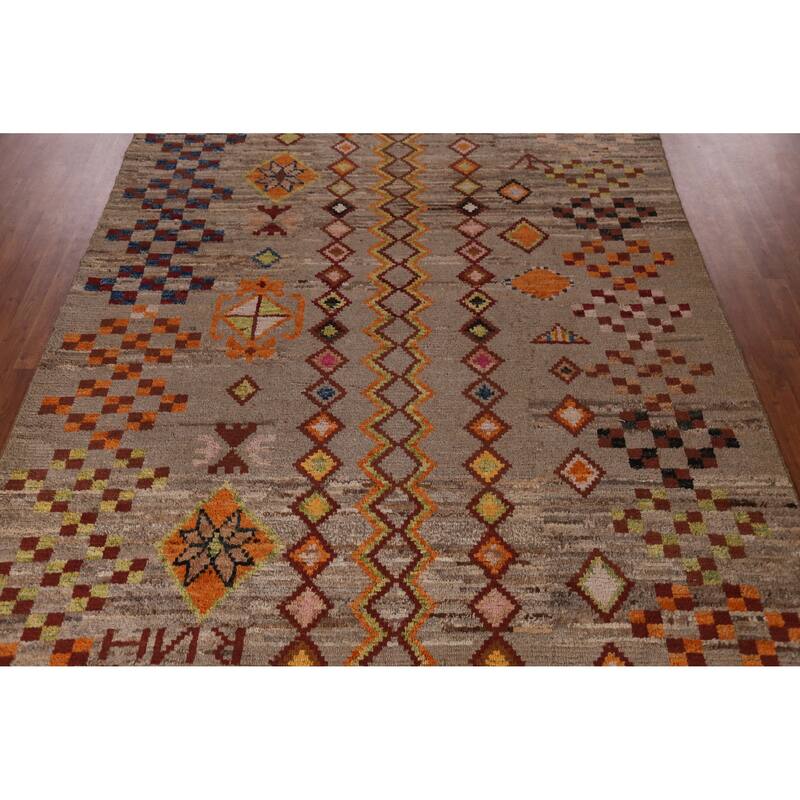 Geometric Brown Moroccan Oriental Area Rug Handmade Wool Carpet - 8'4" x 9'9"