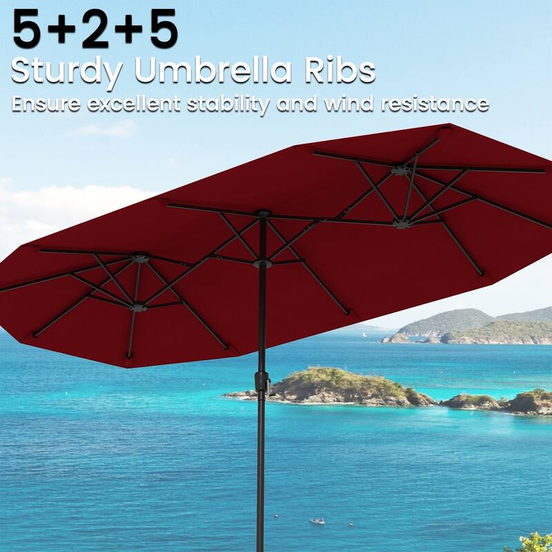 Polyester Double-Sided Patio Umbrella with Crank Handle