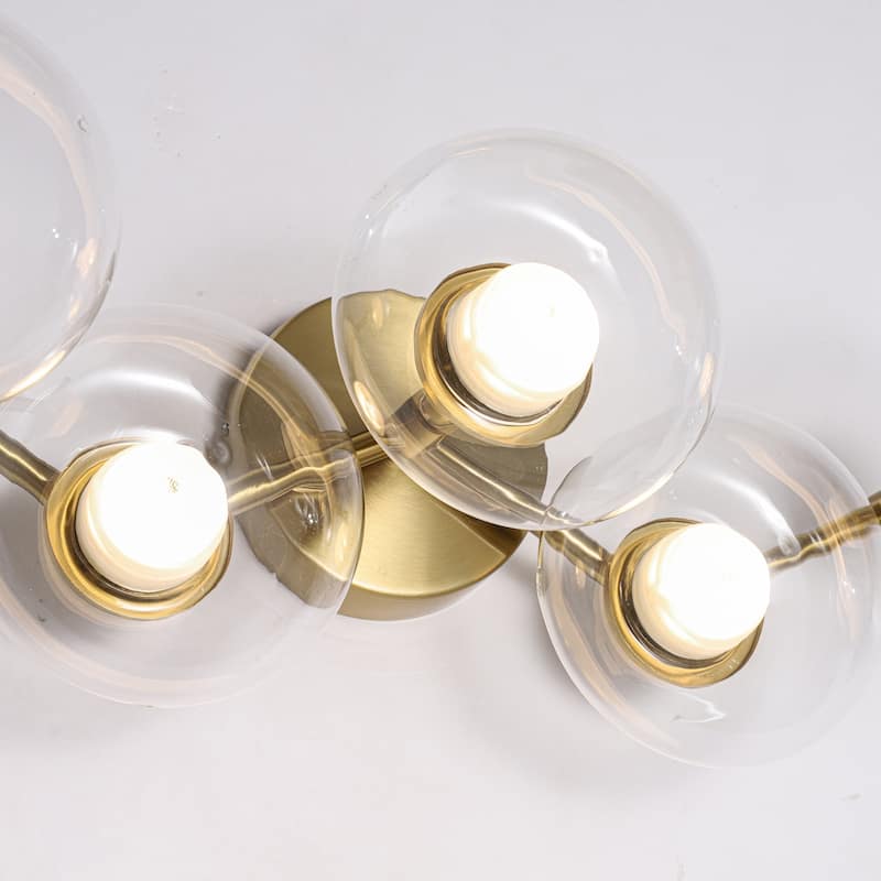 20.9" 5-Light Modern Gold Integrated LED Bathroom Vanity Light/Semi-Flush Mount Light with Clear Oval Glass Shades