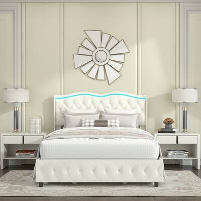 Queen Platform Bed Frame Velvet Upholstered Bed
