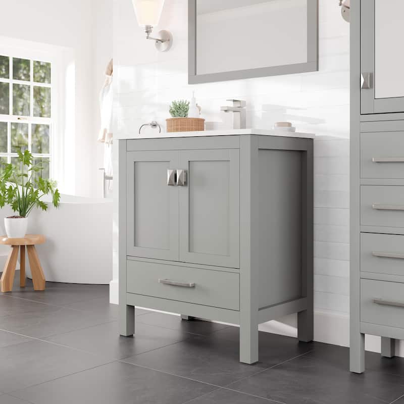 Eviva London 30"W Gray Bath Vanity with Carrara Quartz Vanity Top