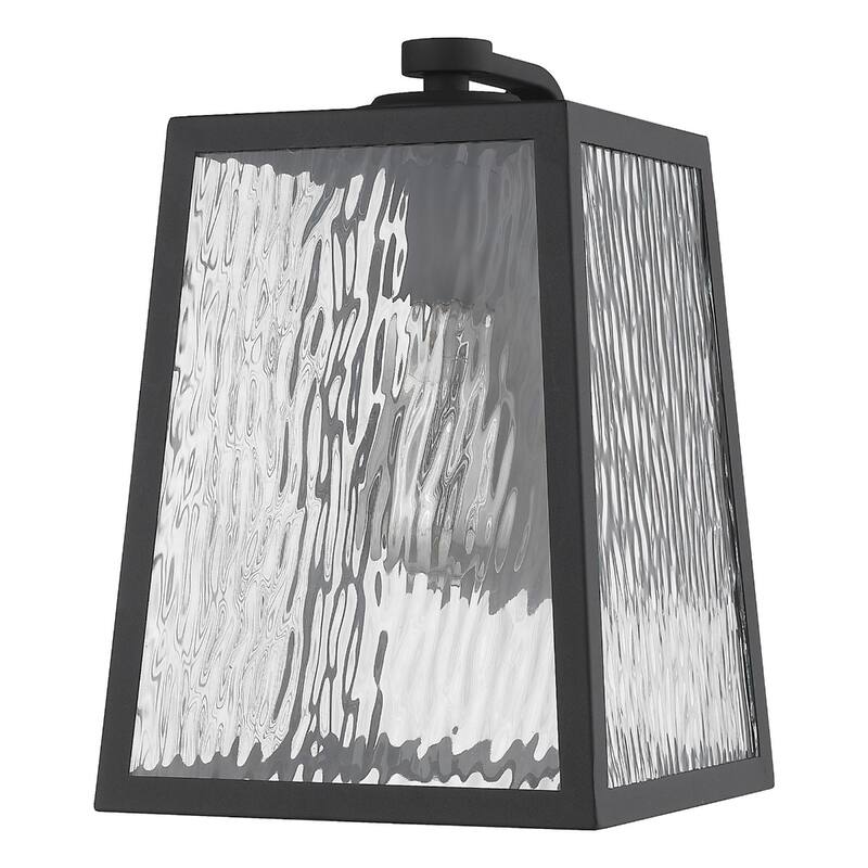1-Light Matte Black Wall Light with Seeded Glass Panels for Outdoors - 10.50” x 8.50” x 12.50”