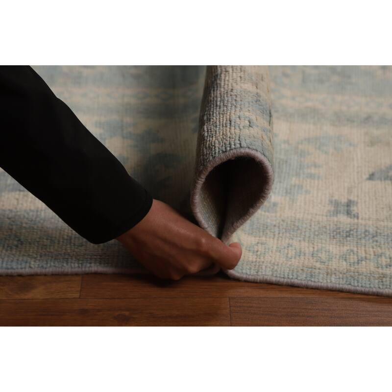 Transitional Blue Oushak Turkish Area Rug Hand-Knotted Wool Carpet - 8'0"x 9'10"