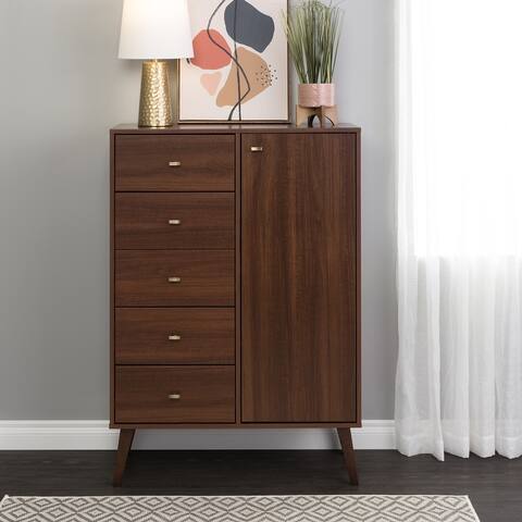 Prepac Milo Mid-Century Modern 5-Drawer Chest with Door