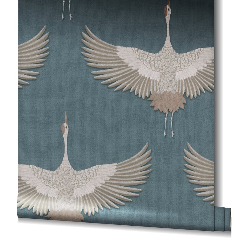Galerie Wallcoverings Kumano Textured Stork Design Vinyl on Non-woven Pearlescent Wallpaper Roll