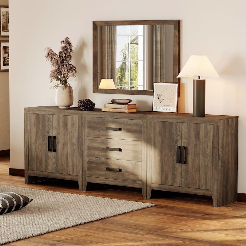 WAMPAT TV Stand for 85-Inch TVs, 3-Piece Farmhouse Media Console with Storage