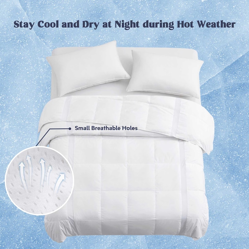 600 FP Cooling Lightweight Breathable White Down Comforter for Hot Sleeper, Mesh Design Summer Blanket