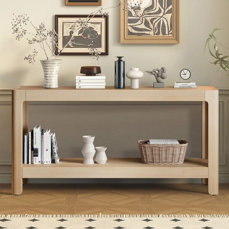 59" Modern Console Table with Elegant Minimalist Design and Premium Wood Veneer Finish - Natural