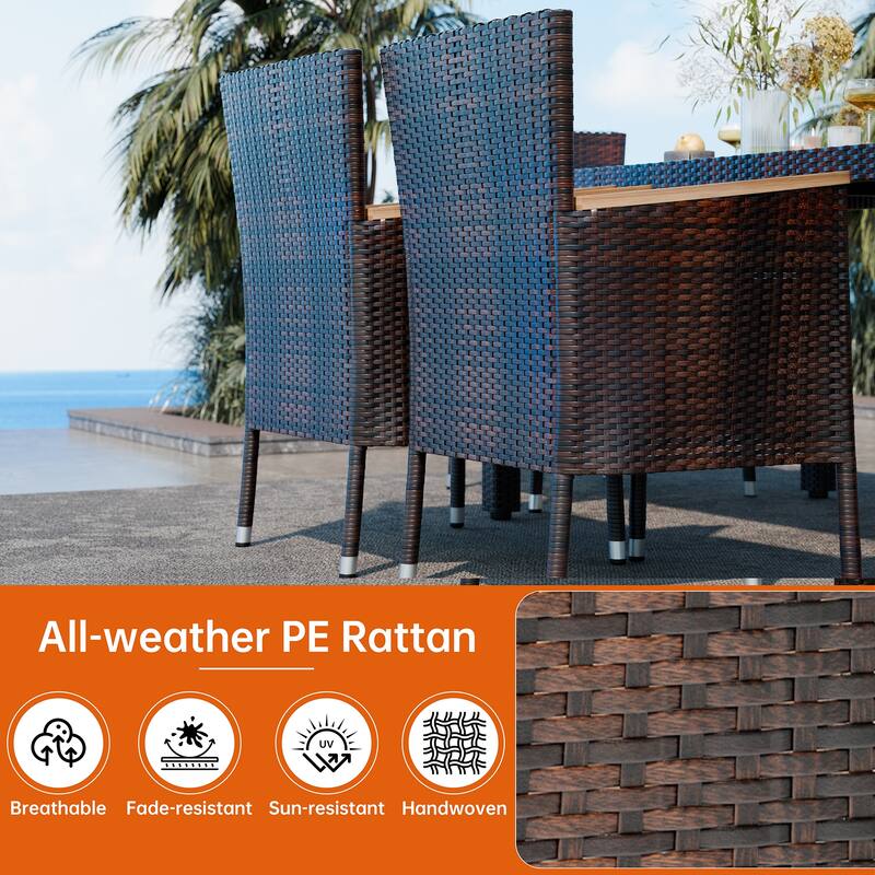 5-Piece Outdoor Wicker Dining Set with Wood Desktop Table and Chairs - N/A