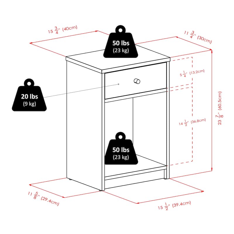 Modern Black Wooden Nightstand Accent Table Perfect for Living Room or Bed Room - 15.75”L x 11.62”W x 23.86”H