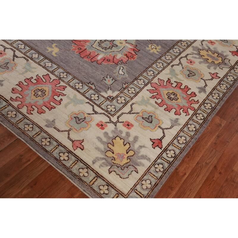 Hand Knotted Oriental 100% Wool Carpet Transitional All-Over Greys & Charcoal Oushak Area Rug - 13' 9'' X 10' 1''
